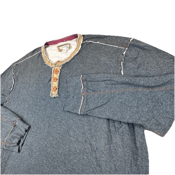 Carbon 2 Cobalt Mens XXL Long Sleeve Kinetic Henley Shirt Cotton Distressed Grey - Picture 1 of 7